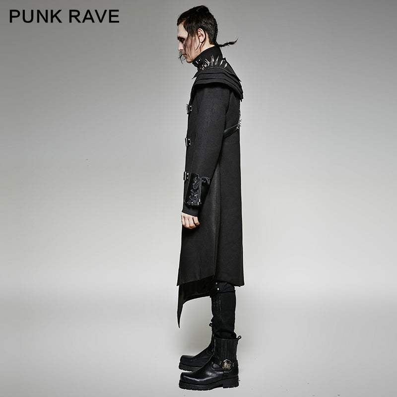 Y-679 Asymmetric Woolen Military Punk Trench Coat