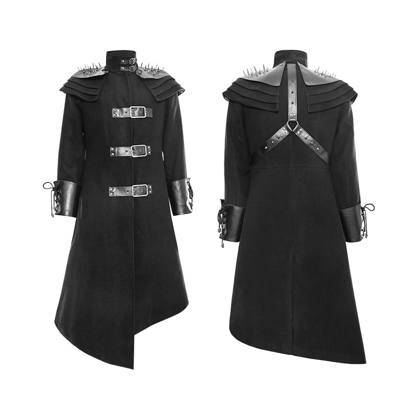 Y-679 Asymmetric Woolen Military Punk Trench Coat