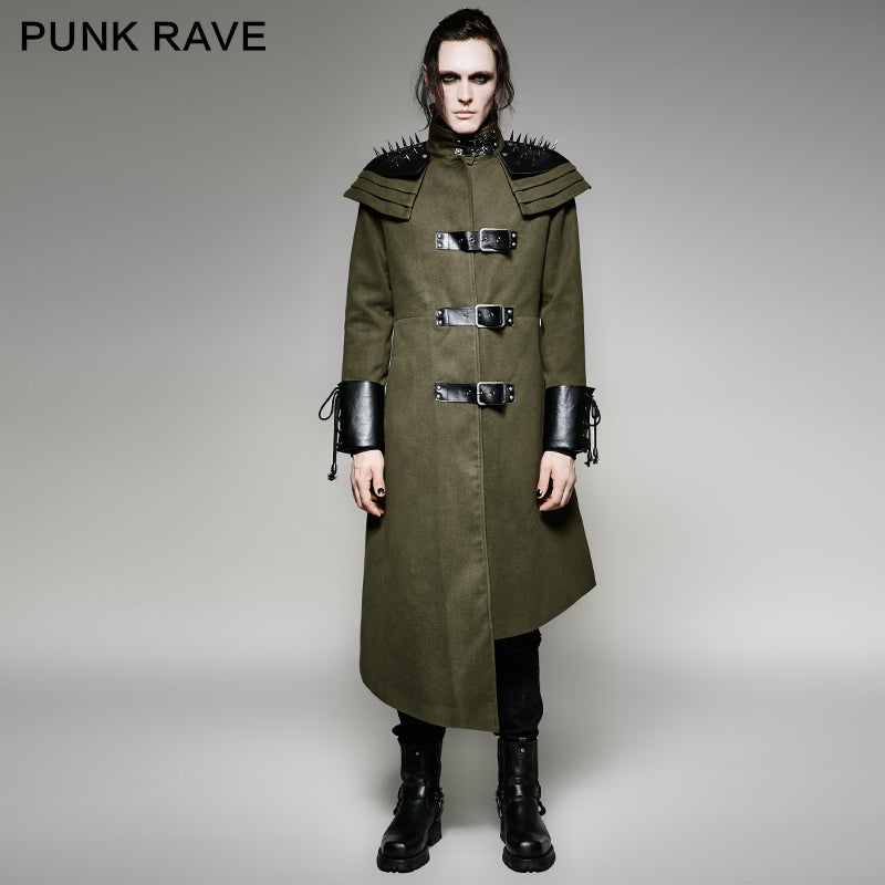 Y-679 Asymmetric Woolen Military Punk Trench Coat