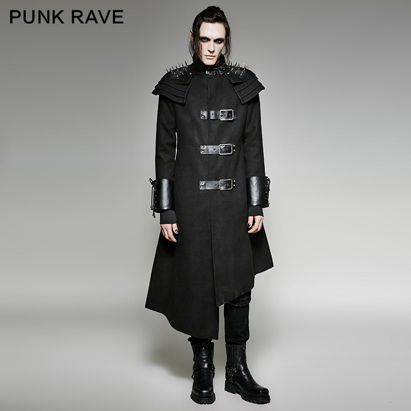 Y-679 Asymmetric Woolen Military Punk Trench Coat