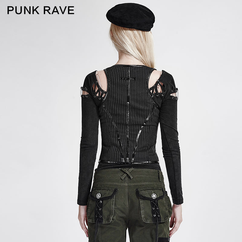 Y-686 Vertical Stripes Shaped Punk Vest For Ladies