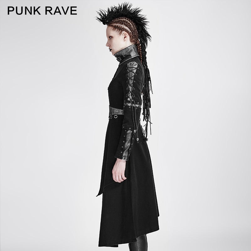 Y-689 Asymmetric Hem Vintage And Modern Punk Jacket With High Collar