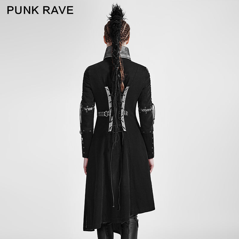 Y-689 Asymmetric Hem Vintage And Modern Punk Jacket With High Collar