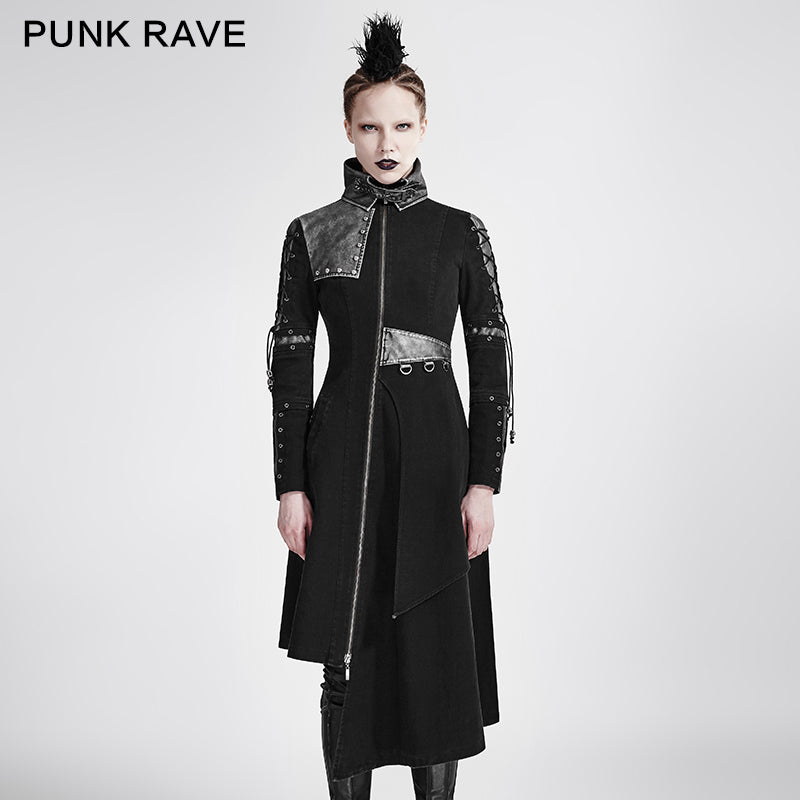 Y-689 Asymmetric Hem Vintage And Modern Punk Jacket With High Collar