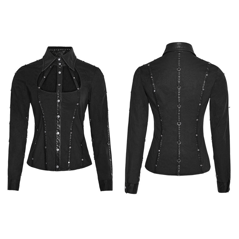 Y-691 black Stripes Long Sleeve Punk Shirts With Cut-out Collar