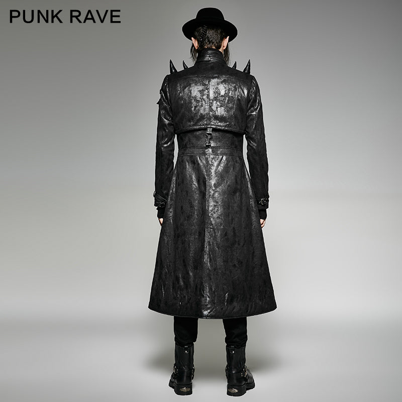 Y-699 black Long Vintage Punk Jacket With Heavy Punk Pointed Cone