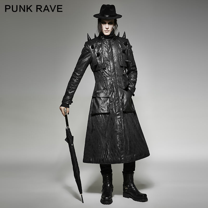 Y-699 black Long Vintage Punk Jacket With Heavy Punk Pointed Cone