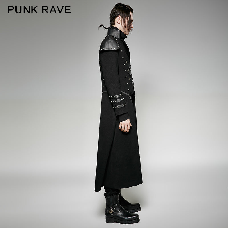 Y-708 Long Woolen Punk Trench Coat With Double Zippers