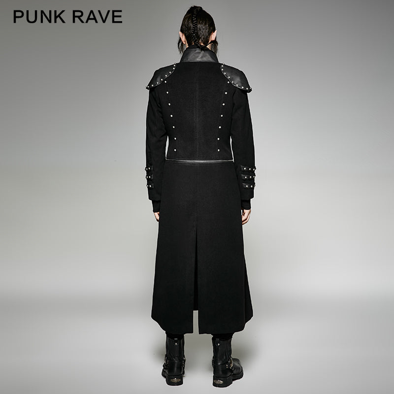 Y-708 Long Woolen Punk Trench Coat With Double Zippers