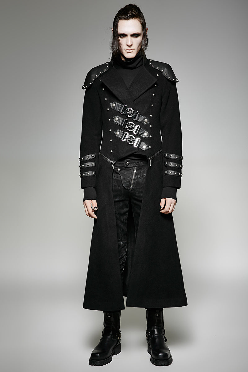 Y-708 Long Woolen Punk Trench Coat With Double Zippers