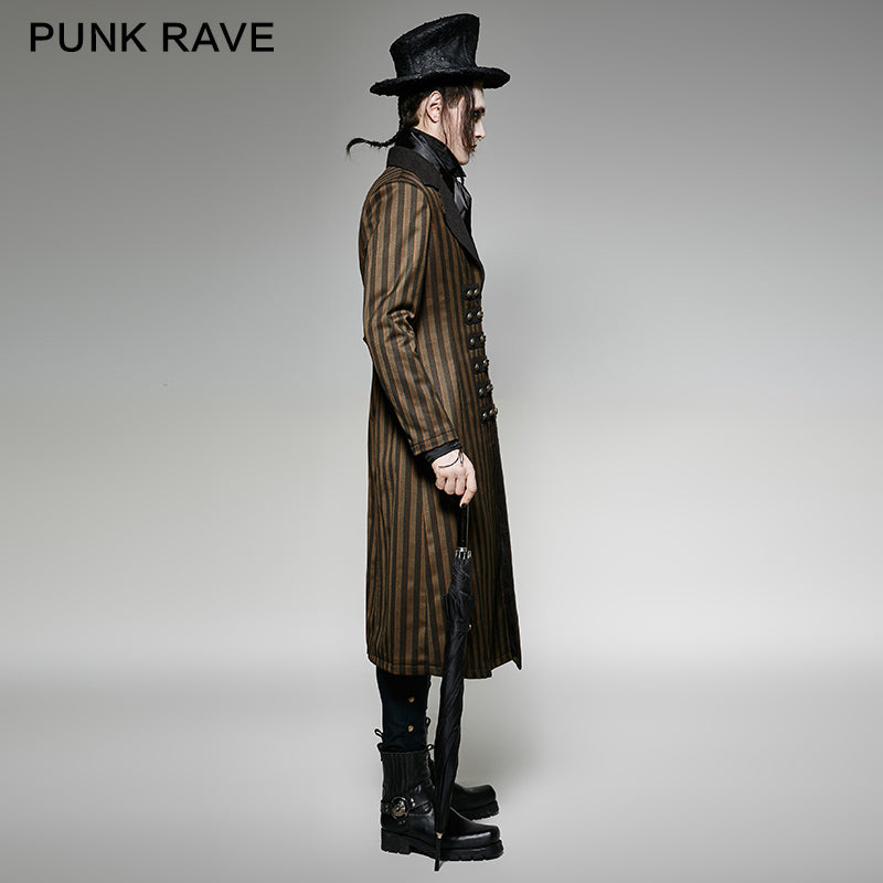 Y-717 Yellow And black Vertical Stripe Punk Coat With A Lapel