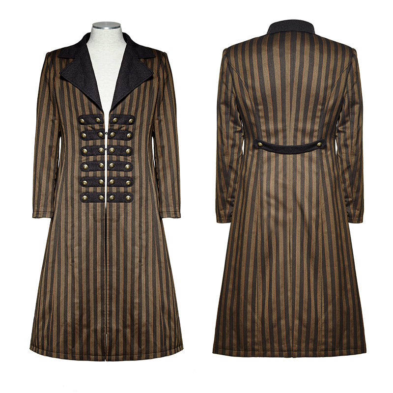 Y-717 Yellow And black Vertical Stripe Punk Coat With A Lapel