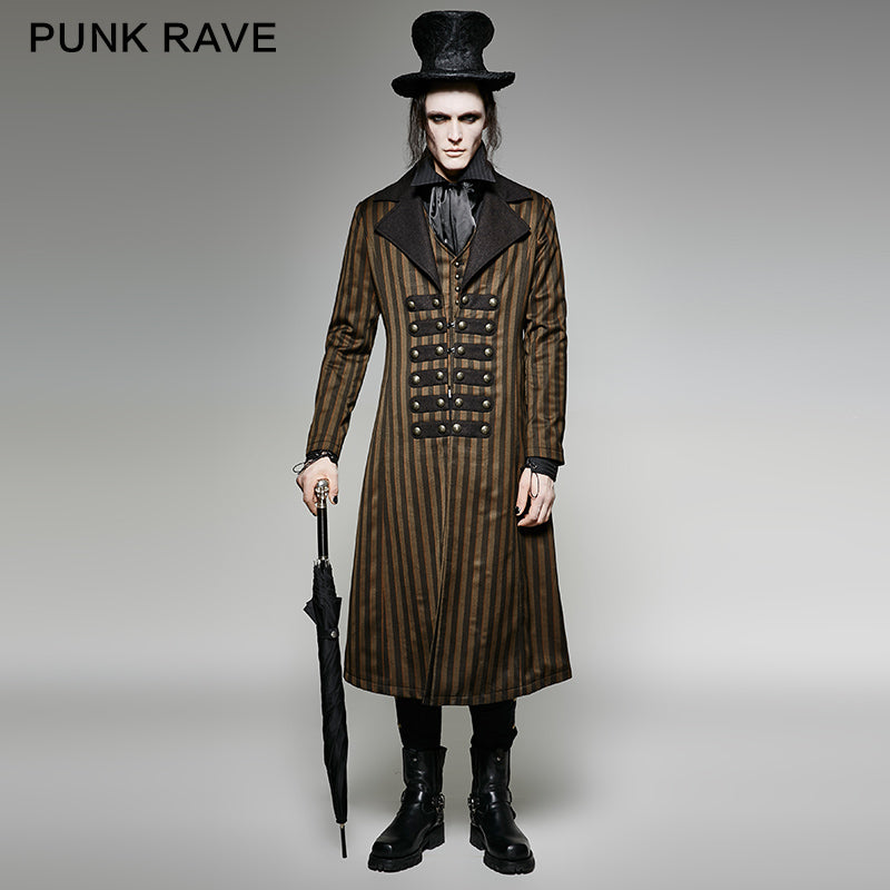 Y-717 Yellow And black Vertical Stripe Punk Coat With A Lapel