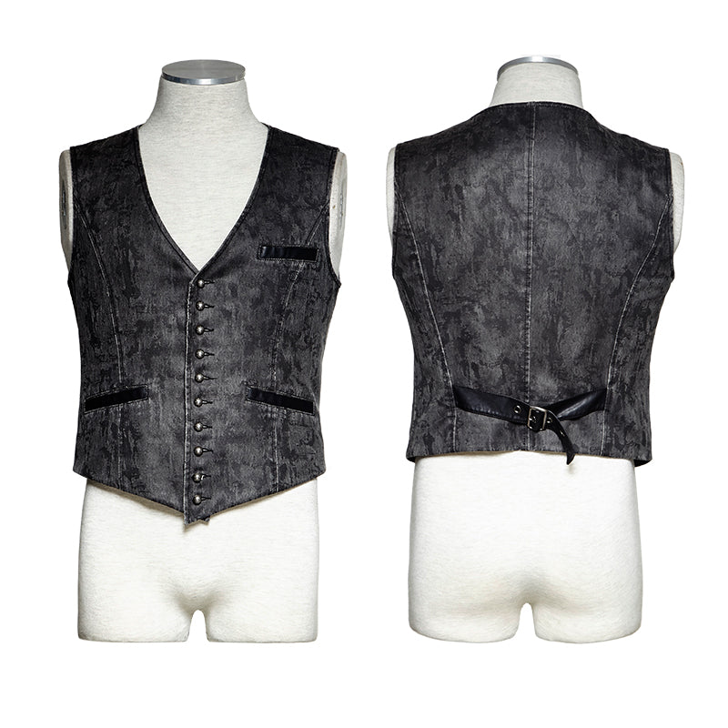 Y-718 V Collar Punk Vest With Metal Carving Buttons In The Front