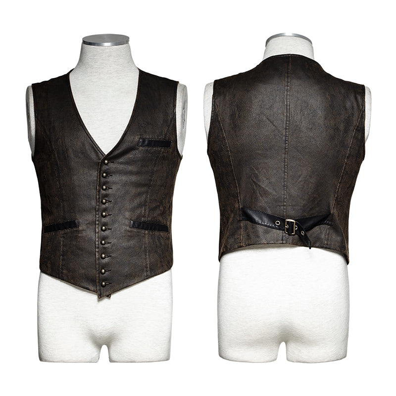 Y-718 V Collar Punk Vest With Metal Carving Buttons In The Front