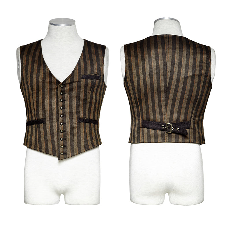 Y-718 V Collar Punk Vest With Metal Carving Buttons In The Front