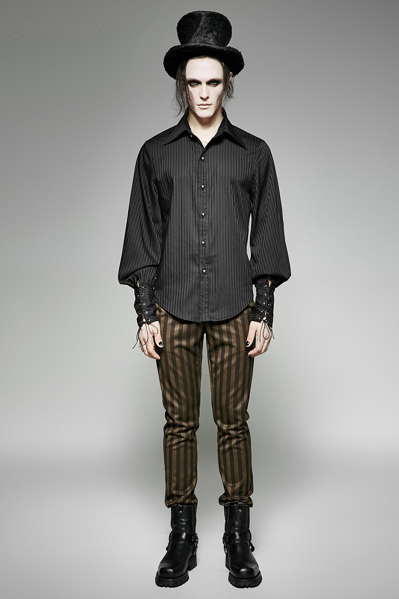 Y-719 Great black Striped Punk Shirts With Vertical Sense Plaids