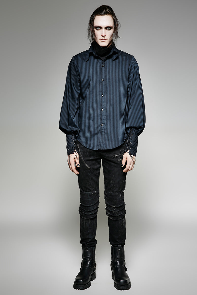 Y-719 Great black Striped Punk Shirts With Vertical Sense Plaids