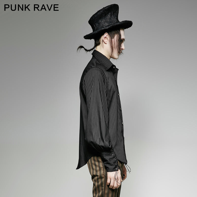 Y-719 Great black Striped Punk Shirts With Vertical Sense Plaids