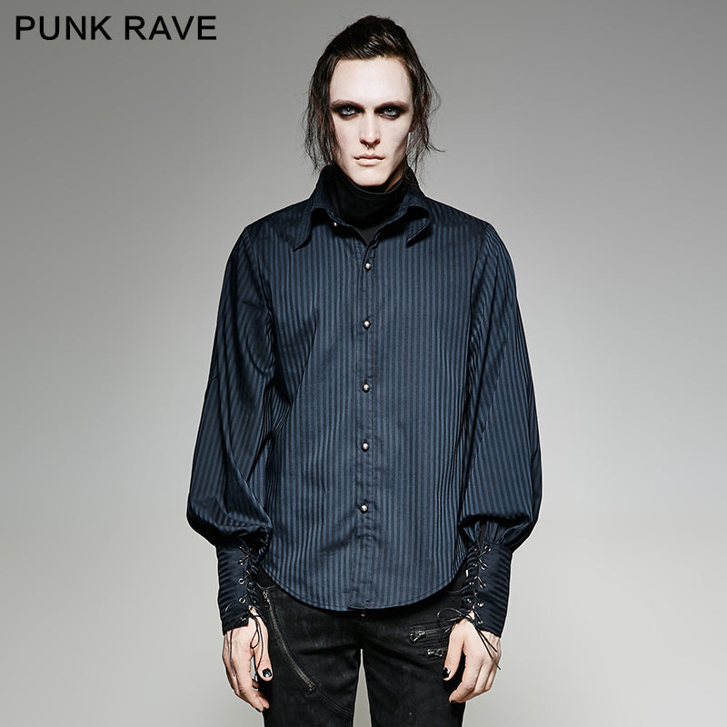 Y-719 Great black Striped Punk Shirts With Vertical Sense Plaids