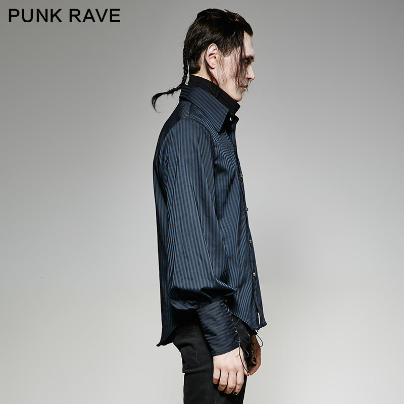 Y-719 Great black Striped Punk Shirts With Vertical Sense Plaids