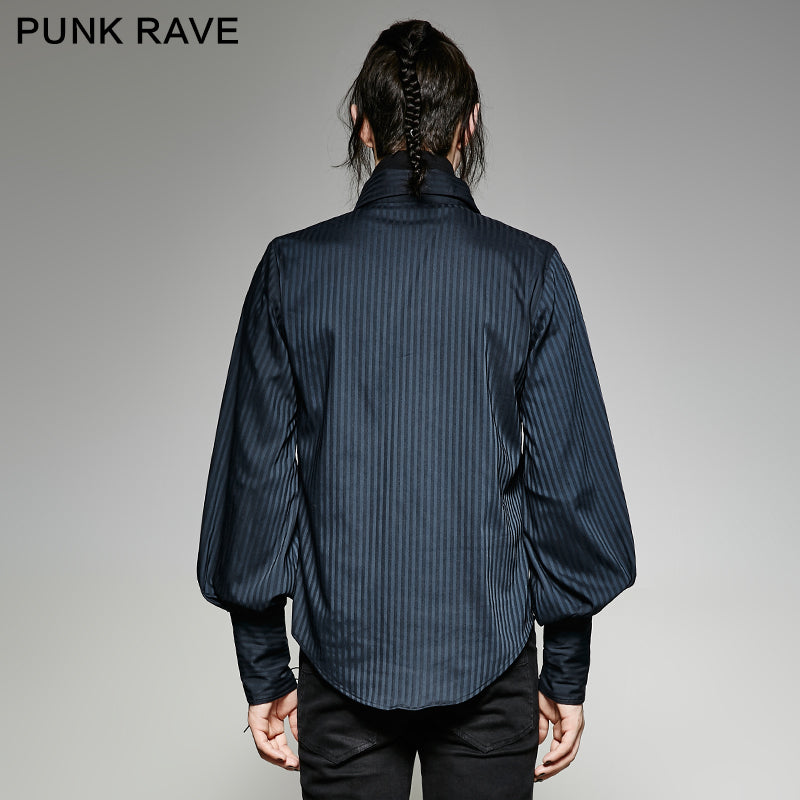 Y-719 Great black Striped Punk Shirts With Vertical Sense Plaids