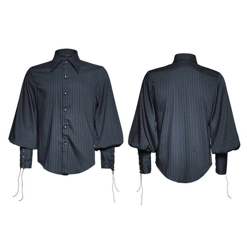 Y-719 Great black Striped Punk Shirts With Vertical Sense Plaids