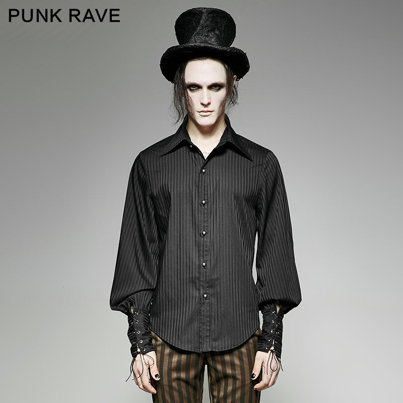 Y-719 Great black Striped Punk Shirts With Vertical Sense Plaids