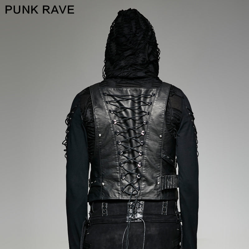 Y-725 Military Leather Punk Vest With black Interlocks