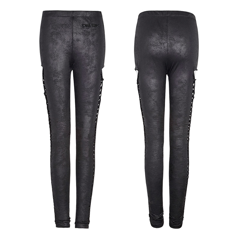 PK-096 Sexy Girls Elastic Waist Skinny Leather Punk Pants With Burst Pattern Lines