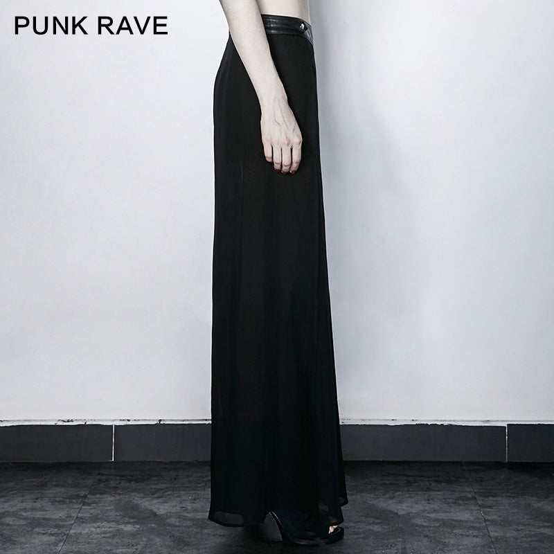 PK-098 black Elegant Chiffon Long Wide Leg Punk Pants Culottes