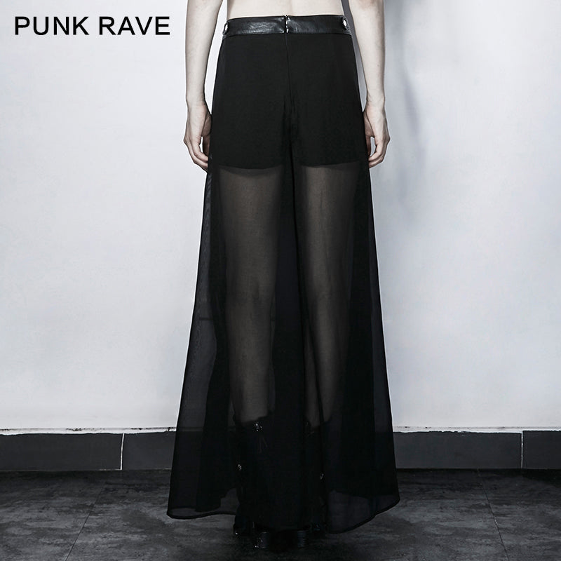 PK-098 black Elegant Chiffon Long Wide Leg Punk Pants Culottes