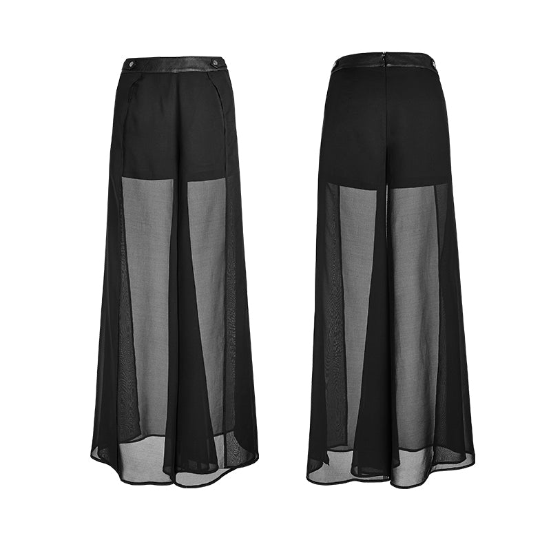 PK-098 black Elegant Chiffon Long Wide Leg Punk Pants Culottes