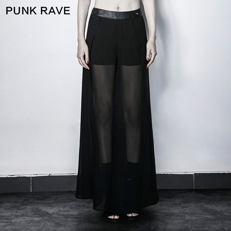 PK-098 black Elegant Chiffon Long Wide Leg Punk Pants Culottes