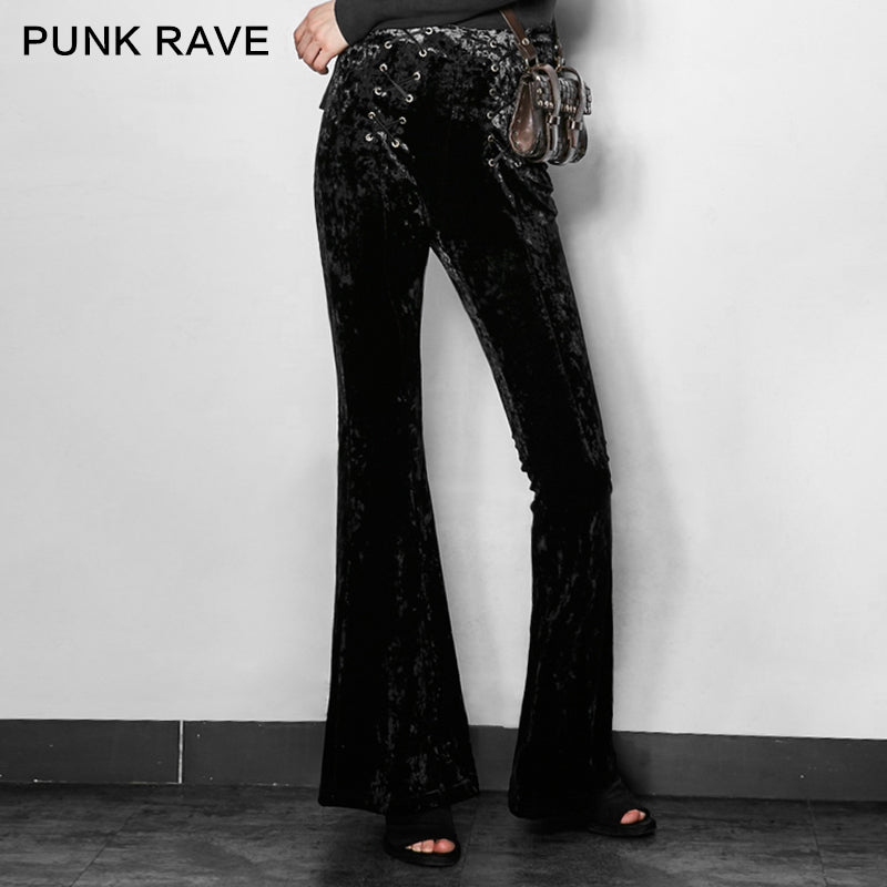 PK-104 Fancy Design Flower Velvet Women Flared Gothic Pants