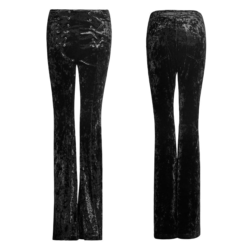 PK-104 Fancy Design Flower Velvet Women Flared Gothic Pants