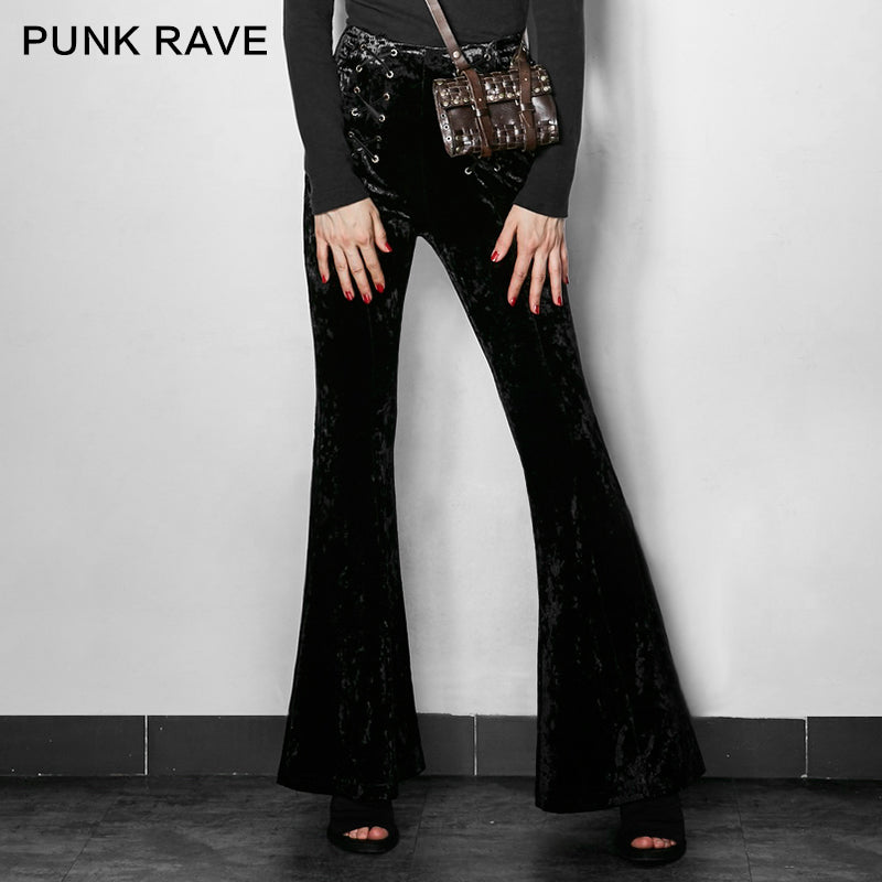 PK-104 Fancy Design Flower Velvet Women Flared Gothic Pants