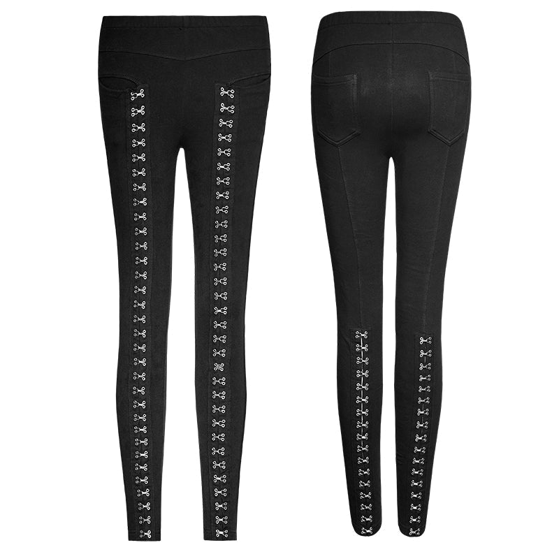 K-276 Super Slim Split Metal Buckle Decoration Split Tights Punk Pants