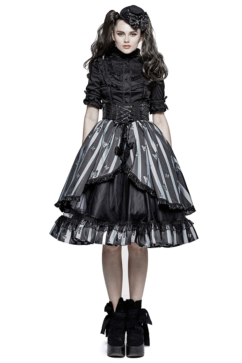 LQ-078 New Design black Butterfly Stripe Lovely Canvas Lolita Style Gothic Skirt