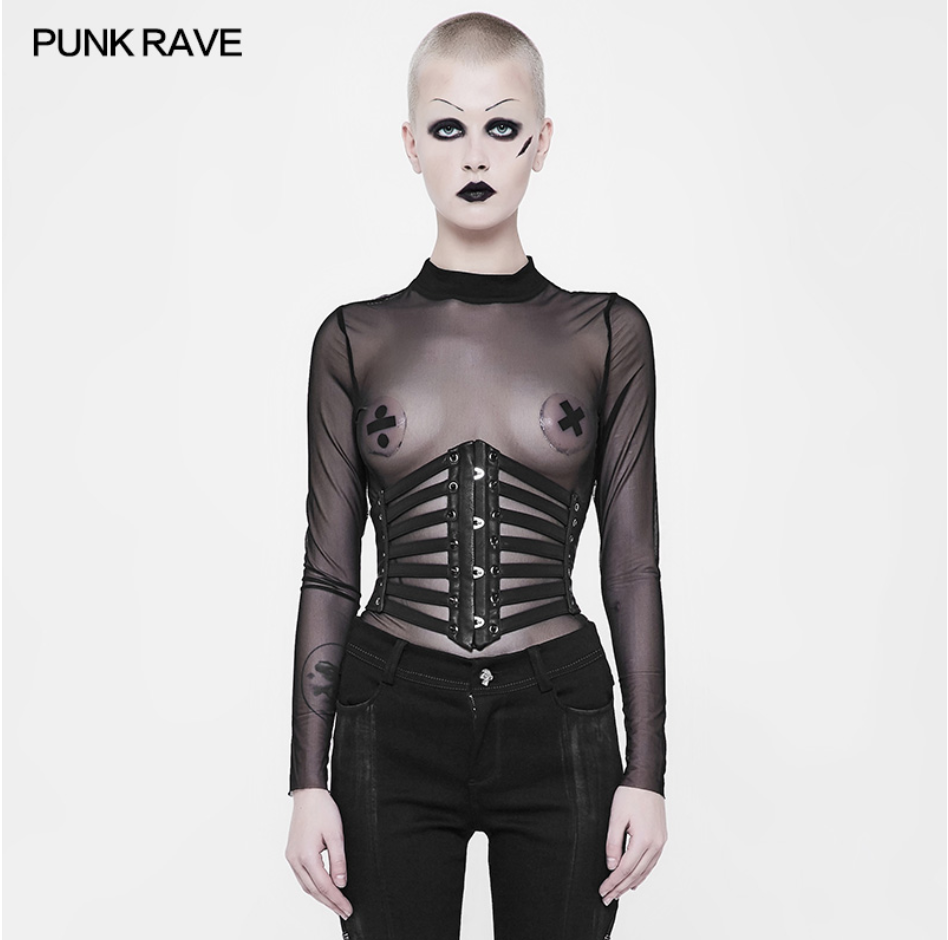 WS-263 PUNK RAVE leather black girdles corset