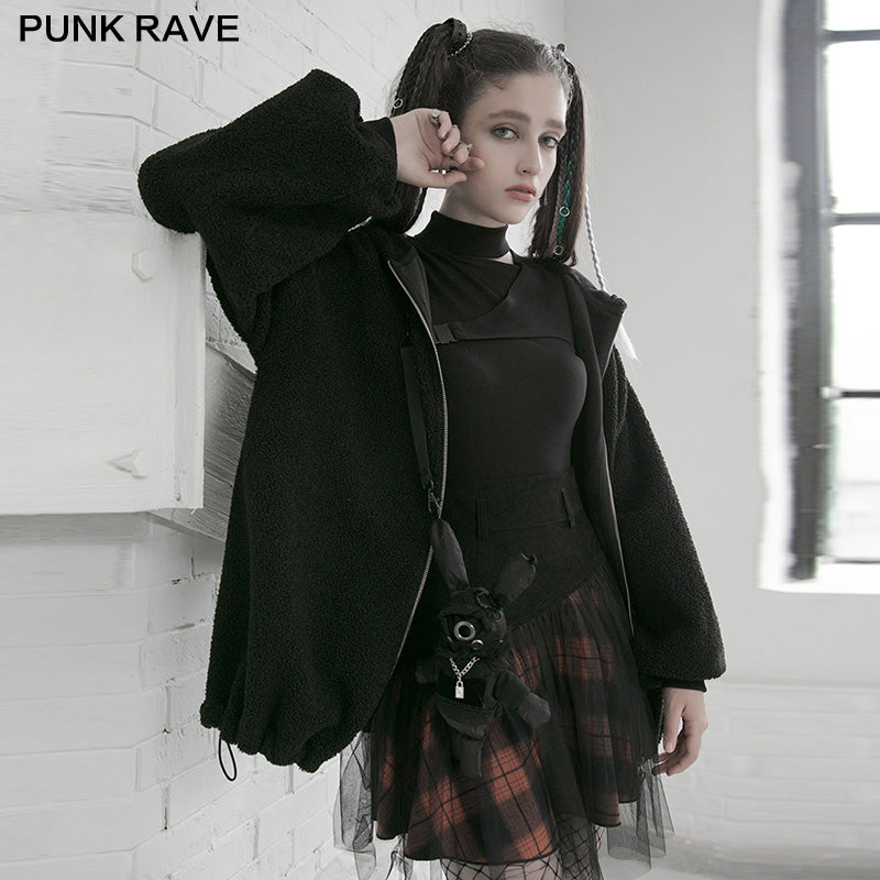 OPQ-892DQF PUNK series mesh stitched plaid high-waisted skirt