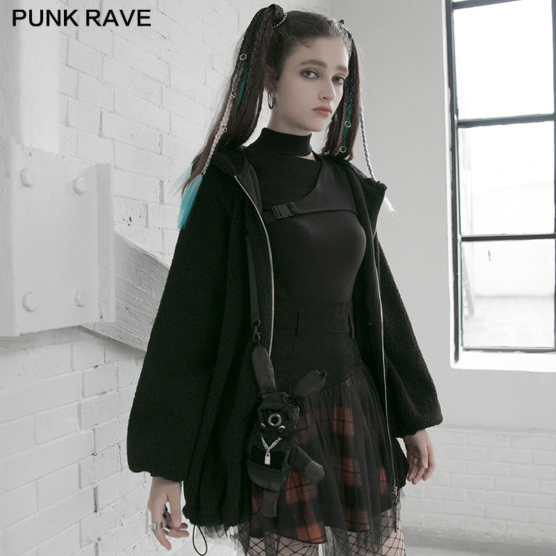 OPQ-892DQF PUNK series mesh stitched plaid high-waisted skirt