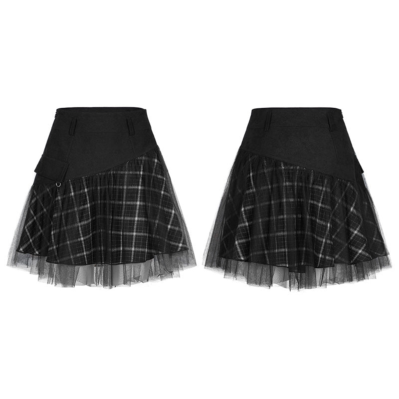 OPQ-892DQF PUNK series mesh stitched plaid high-waisted skirt