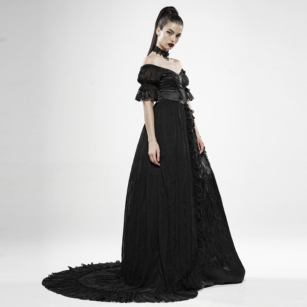 WQ-447LQF black feather off shoulder dress