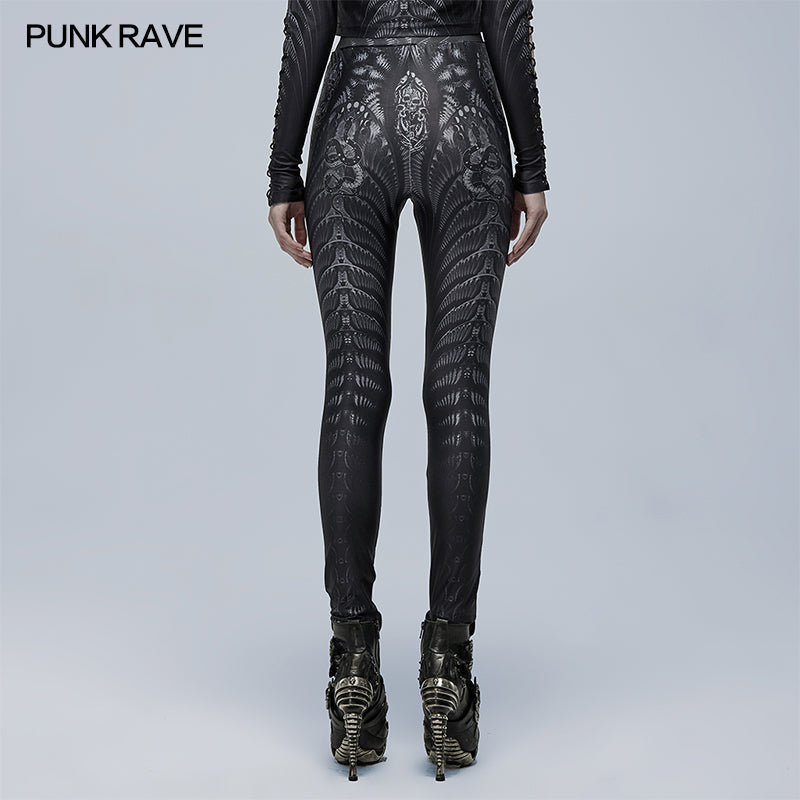 WK-491DQF Goth skinny skeleton print Leggings