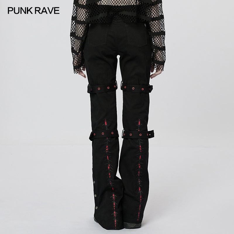 WK-543XCF Dark Embroidered Flared Pants