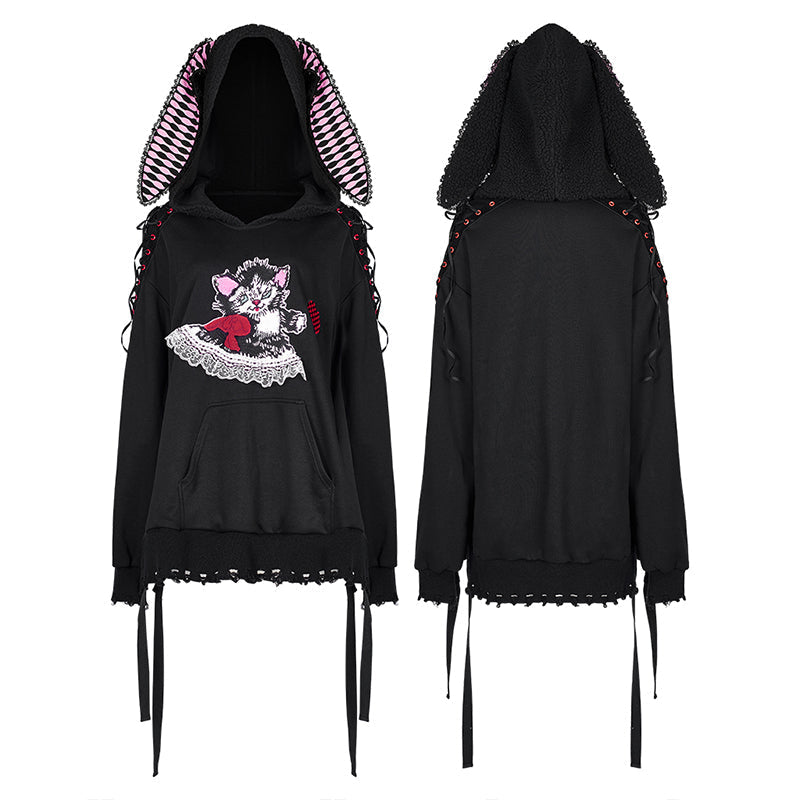 WLT-016TCF Cute long ear loose hoodies