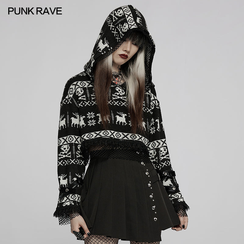 WM-070TMF Cute skull hooded short sweater