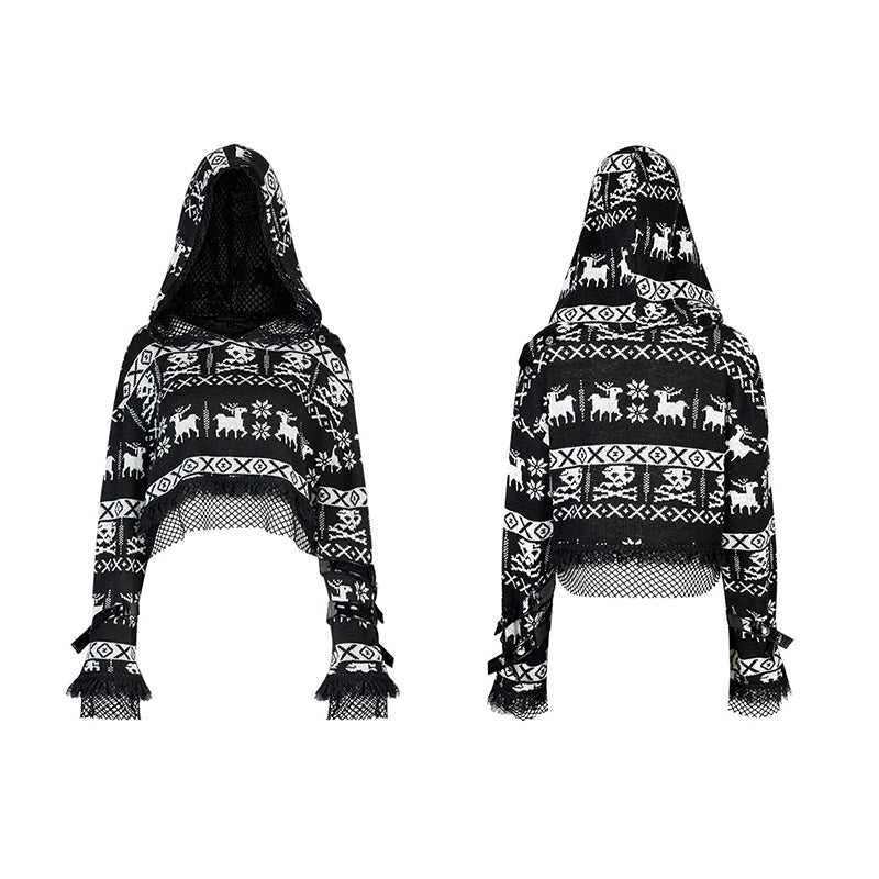 WM-070TMF Cute skull hooded short sweater