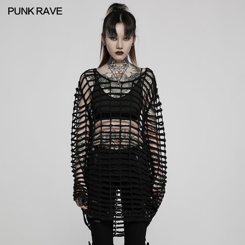 WM-071TMF Gothic large mesh loose sweater